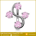 Surgical steel Aqua Pink Cubic Zirconia Reverse Belly Ring